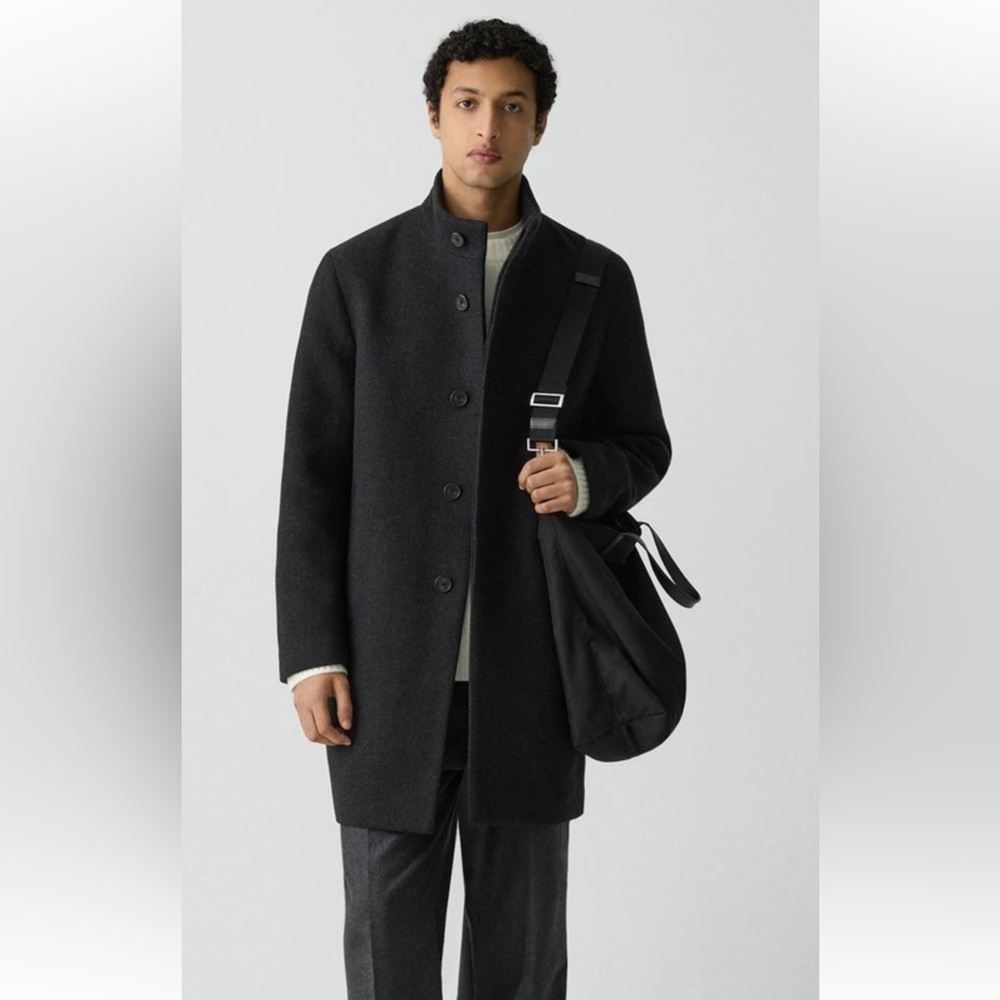 Theory Men's Renew Melton Wool Coat In Charcoal/black